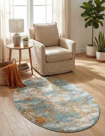 Cream Blue Paragon Oval Rug