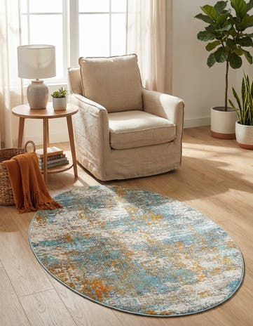 Cream Blue Paragon Oval Rug