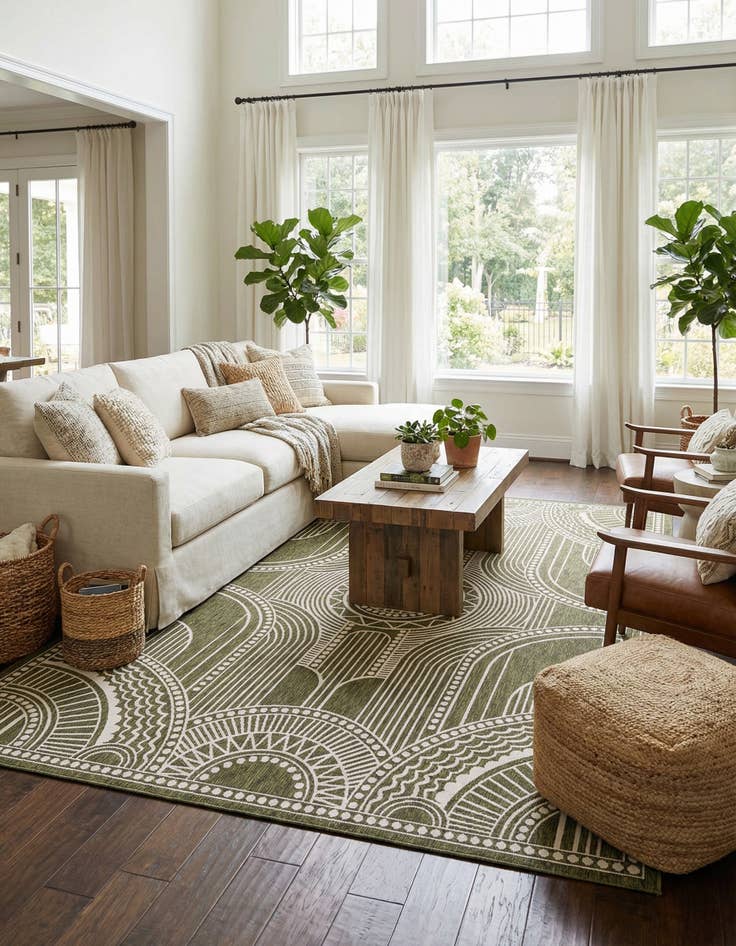 Detail image of  9' x 12'  Washable Traditional Indoor / Outdoor Rug