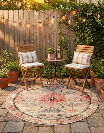 4' x 4' Easy-Clean Traditional Indoor / Outdoor Round Rug
