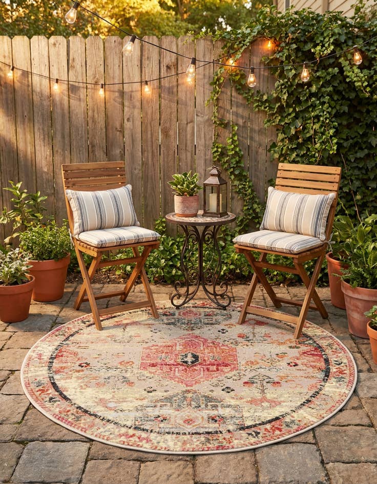 Detail image of 4' x 4'  Washable Traditional Indoor / Outdoor Round Rug