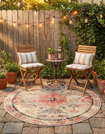 4' x 4' Easy-Clean Traditional Indoor / Outdoor Round Rug