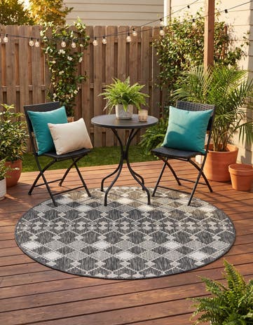 Charcoal Easy-Clean Lattice Indoor / Outdoor Round Rug
