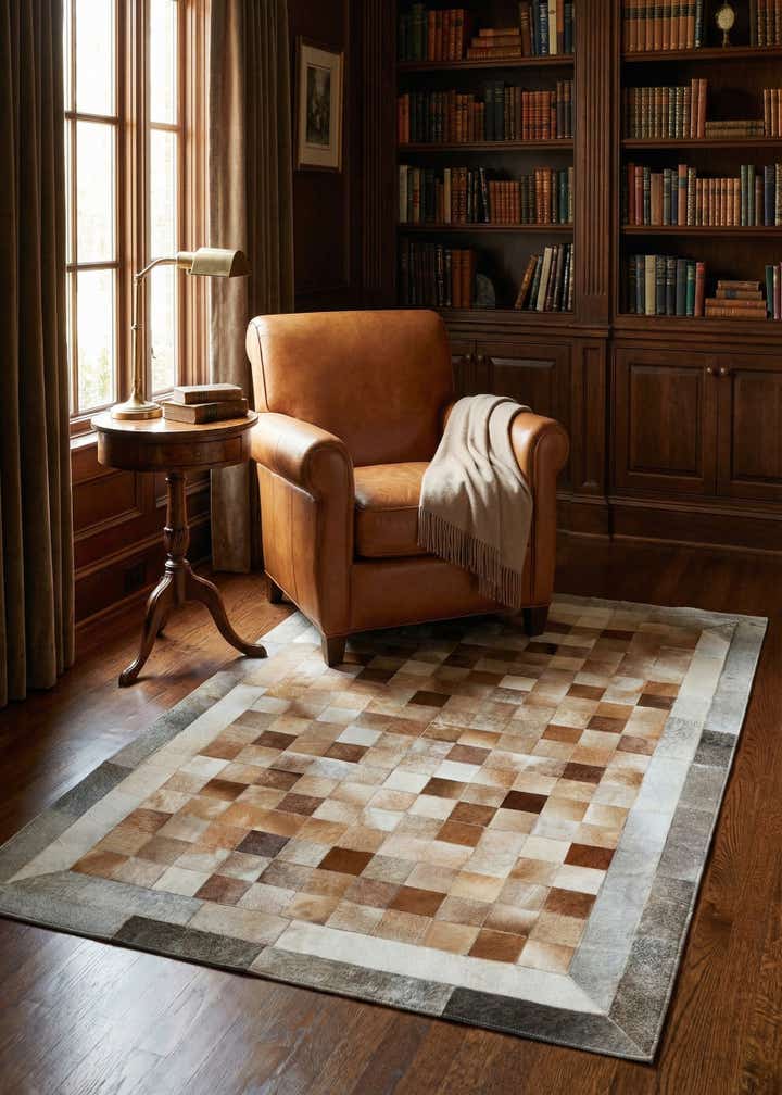 4' 10 x 7' 8 Cowhide Leather Rug