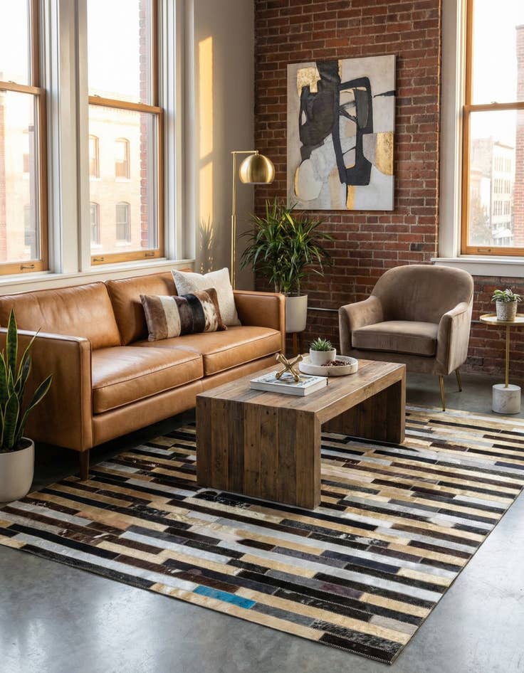 Detail image of  4' 1 x 5' 5 Cowhide - Patchwork Rug