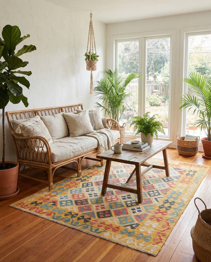 Detail image of 4' 2 x 6' Hand Woven Kilim Maymana Wool Rug