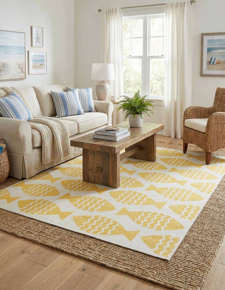 Detail image of 7' 1 x 10'  Washable Coastal Indoor / Outdoor Rug