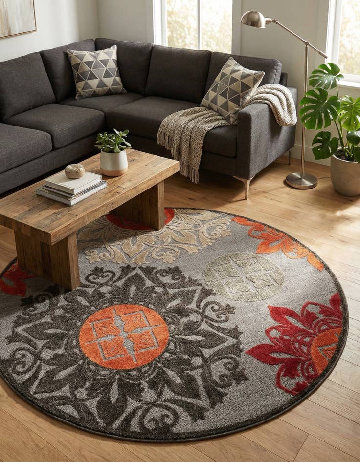 Detail image of  5' 3 x 5' 3  Washable Modern Indoor / Outdoor Round Rug