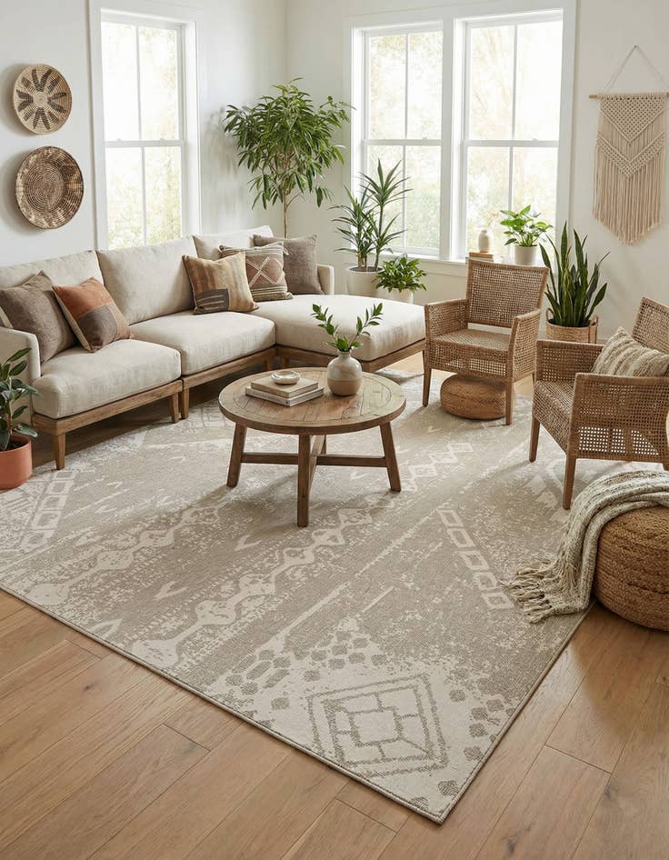 Detail image of  13' x 13'  Washable Bohemian Indoor / Outdoor Square Rug