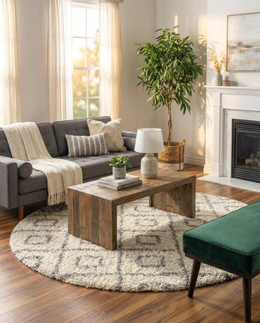  7' 10 x 7' 10 Lattice Shag Round Rug