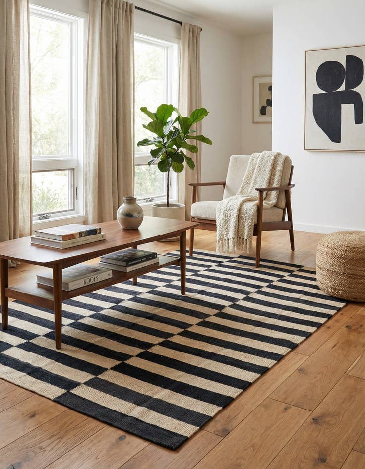 Detail image of 4' 3 x 6'  Hand Woven Kilim Modern Wool Rug