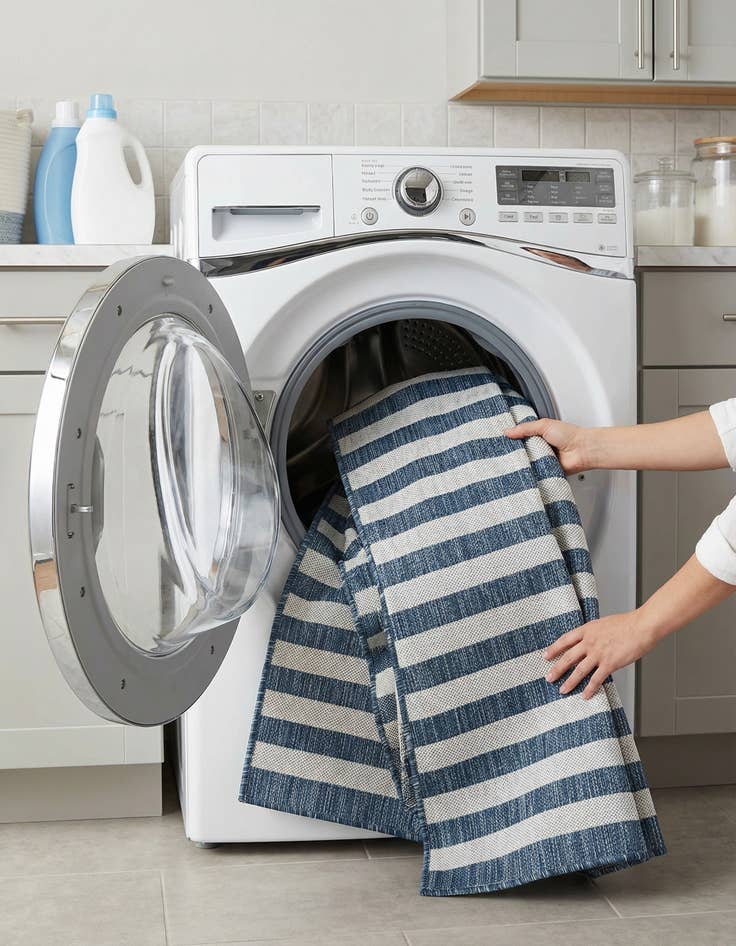 Detail image of 5' 3 x 7'  Washable Striped Indoor / Outdoor Rug