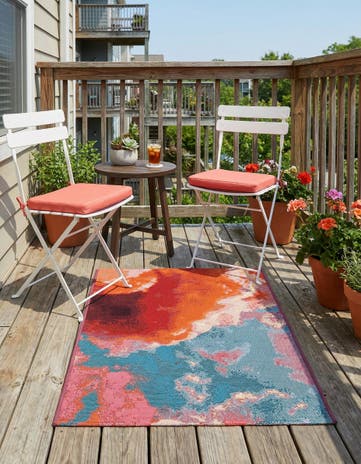 Gray and Pink Easy-Clean Modern Indoor / Outdoor Rug