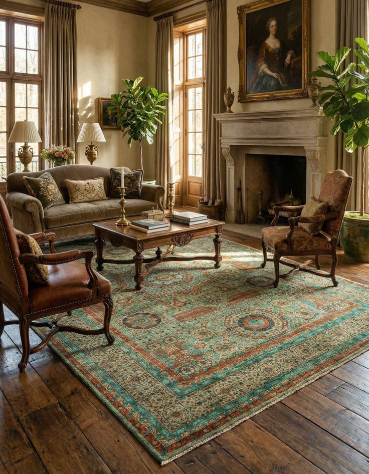 Detail image of 6' 9 x 9' 8  Hand Knotted Mamluk Rug