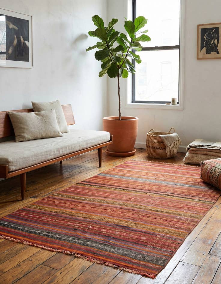 Detail image of 4' x 8' 8  Hand Woven Kilim Modern Wool Runner Rug