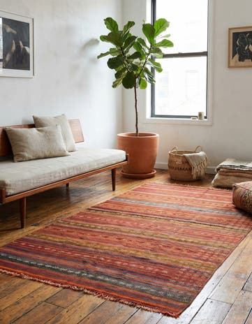 4' x 8' 8 Hand Woven Kilim Modern Wool Runner Rug