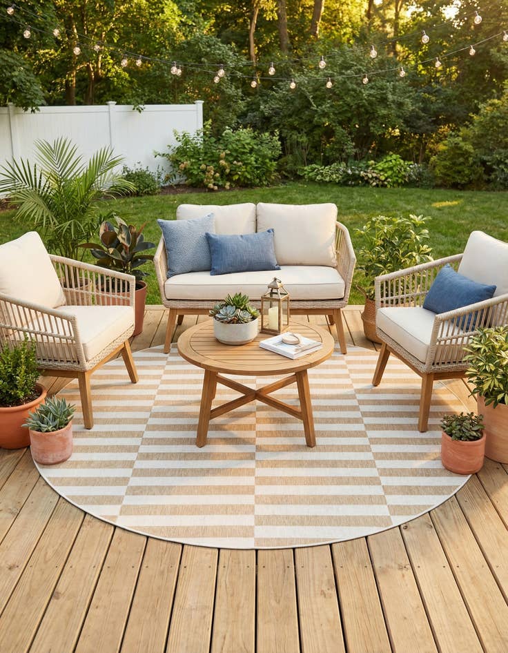Detail image of 10' x 10' Easy-Clean Striped Indoor / Outdoor Round Rug