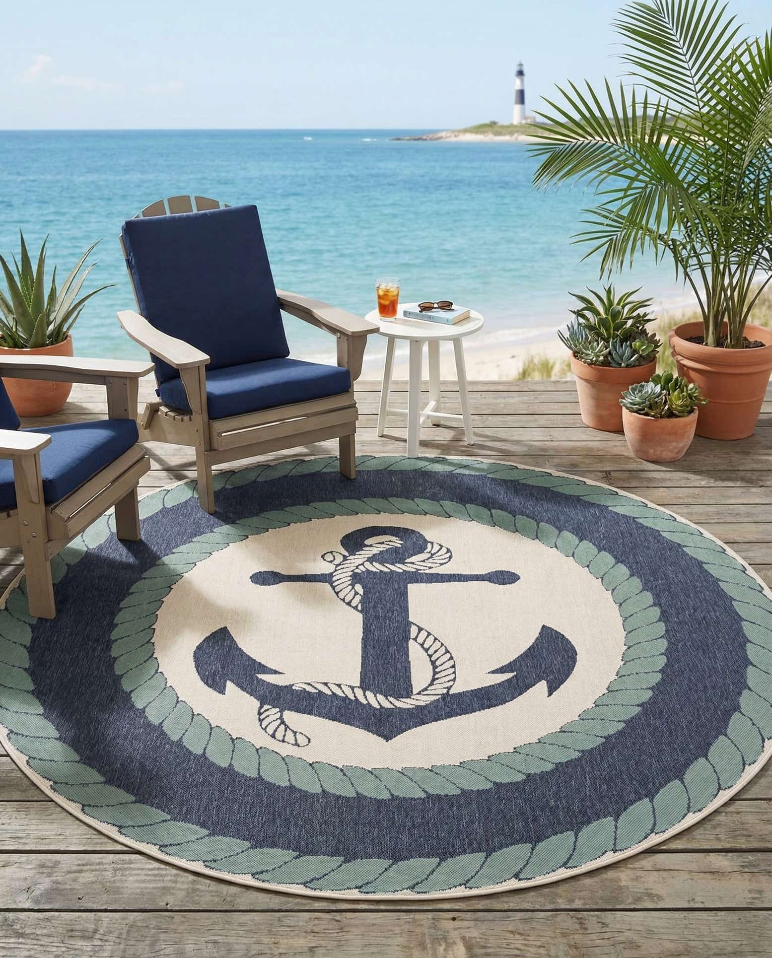 7' 10 x 7' 10 Easy-Clean Coastal Indoor / Outdoor Round Rug