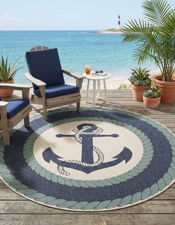 7' 10 x 7' 10 Easy-Clean Coastal Indoor / Outdoor Round Rug