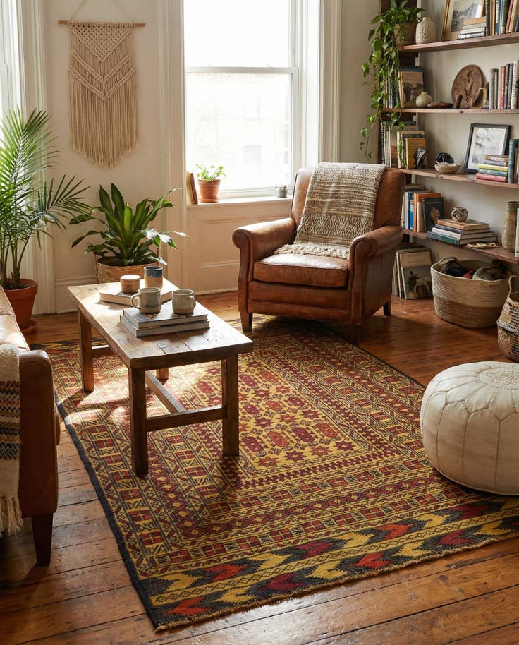 Detail image of 4' x 6' 3 Hand Woven Kilim Afghan Wool Rug