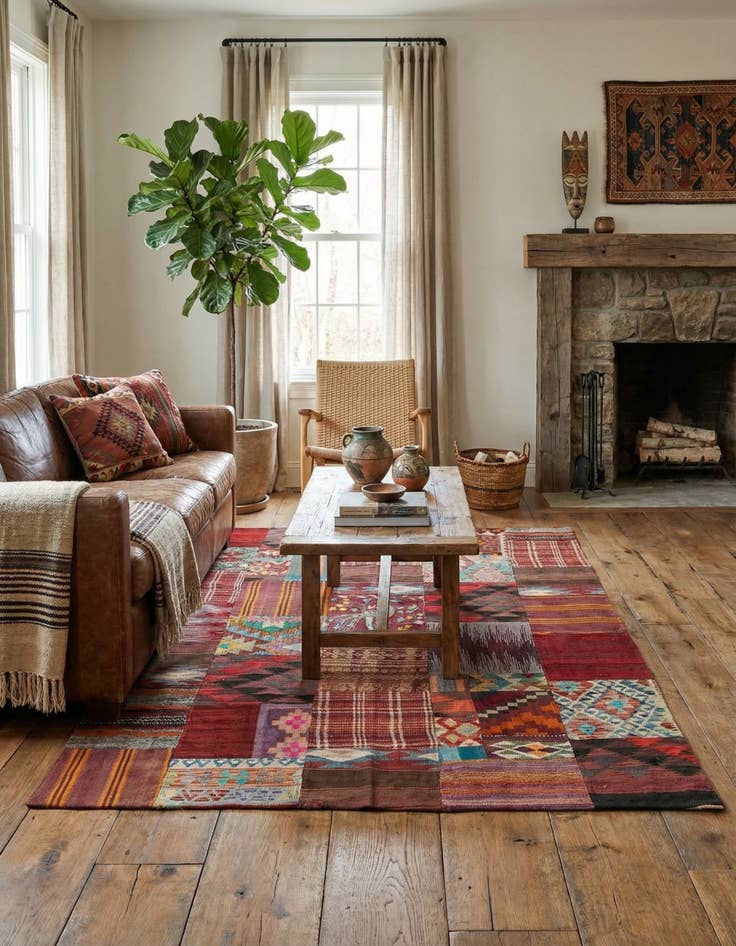 Detail image of 5' 5 x 7' 9  Hand Woven Kilim Patchwork Wool Rug