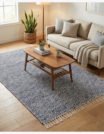 White Navy Hand Woven Braided Jute Rug