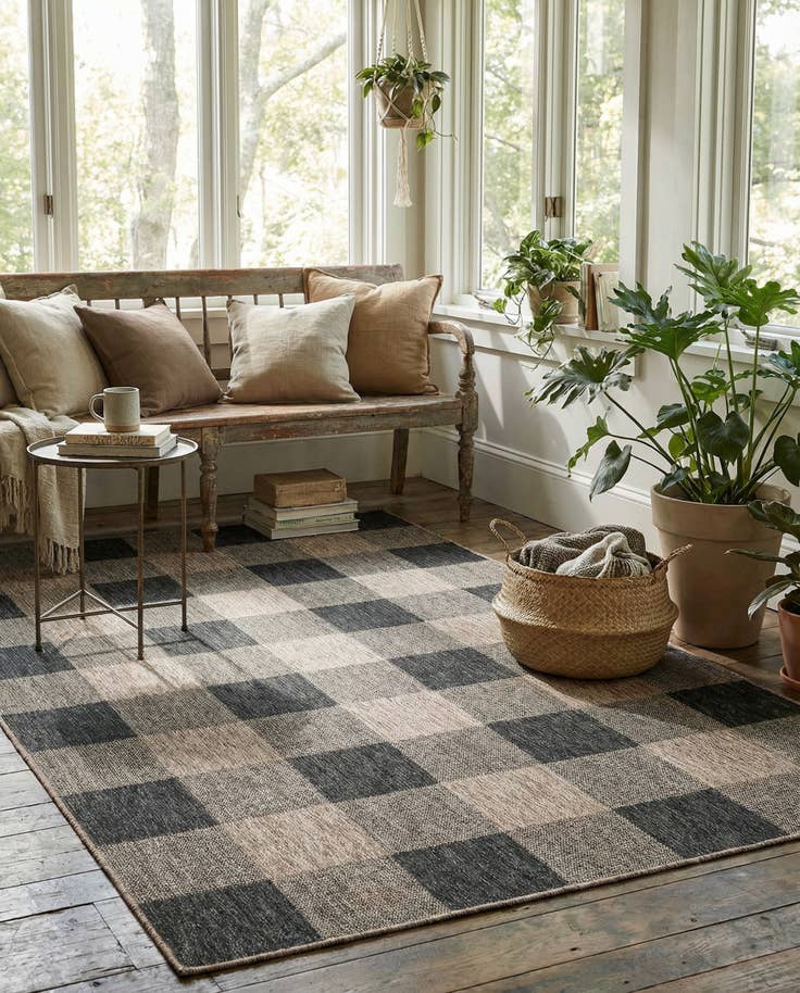Detail image of 6' x 9' Easy-Clean Checkered Indoor / Outdoor Rug