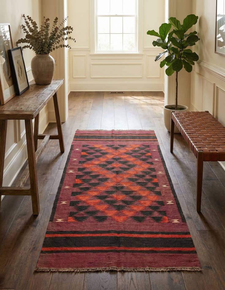 Detail image of 4' 2 x 9'  Hand Woven Kilim Afghan Wool Runner Rug