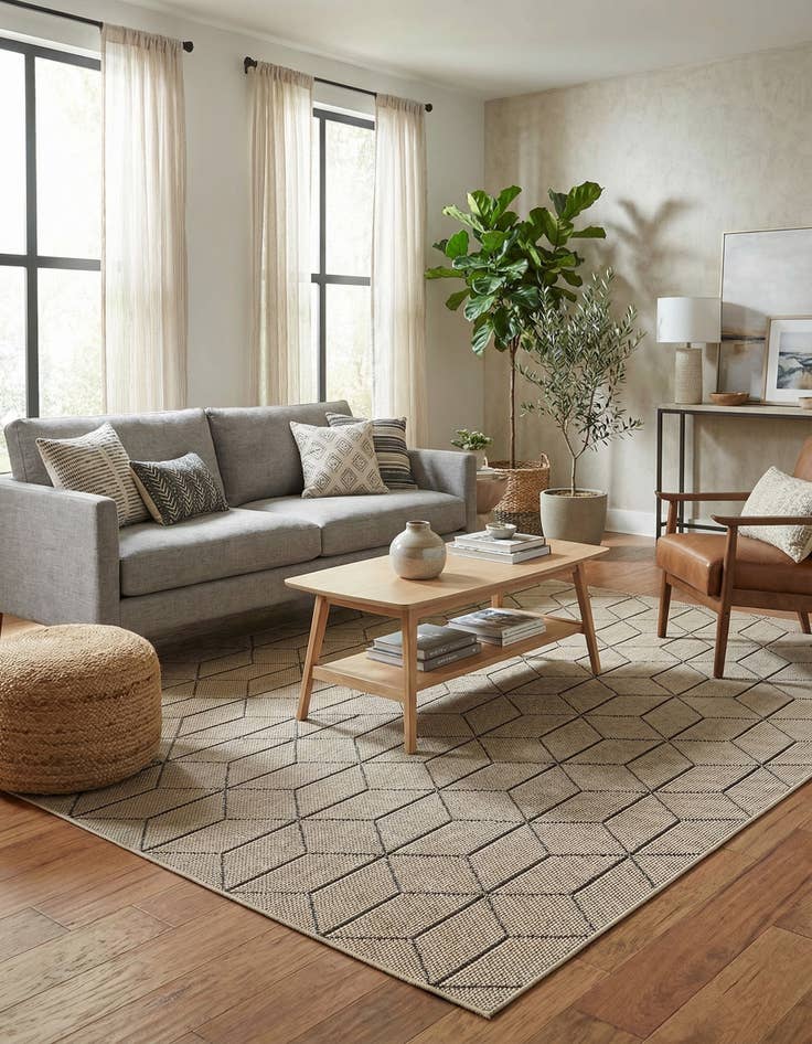 Detail image of 6' 1 x 9' Easy-Clean Trellis Indoor / Outdoor Rug