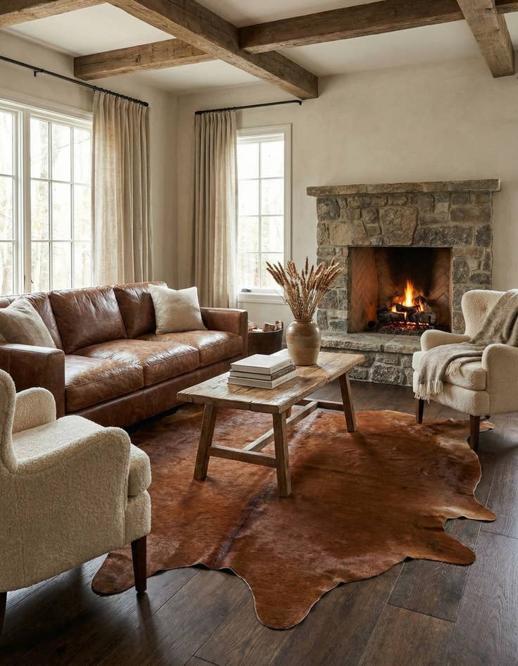 Detail image of 6' 7 x 6' 10 Cowhide Leather Square Rug