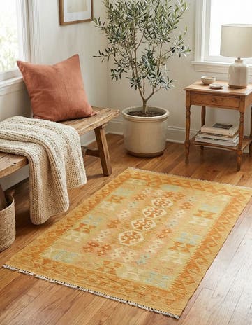 2' 9 x 4' 4 Hand Woven Kilim Waziri Wool Rug
