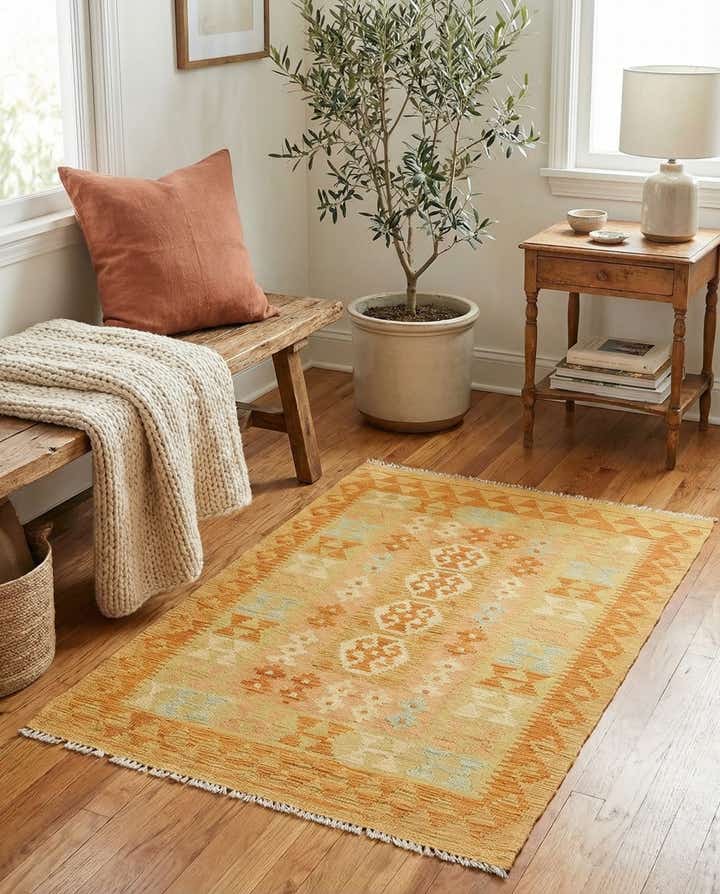 2' 9 x 4' 4 Hand Woven Kilim Waziri Wool Rug