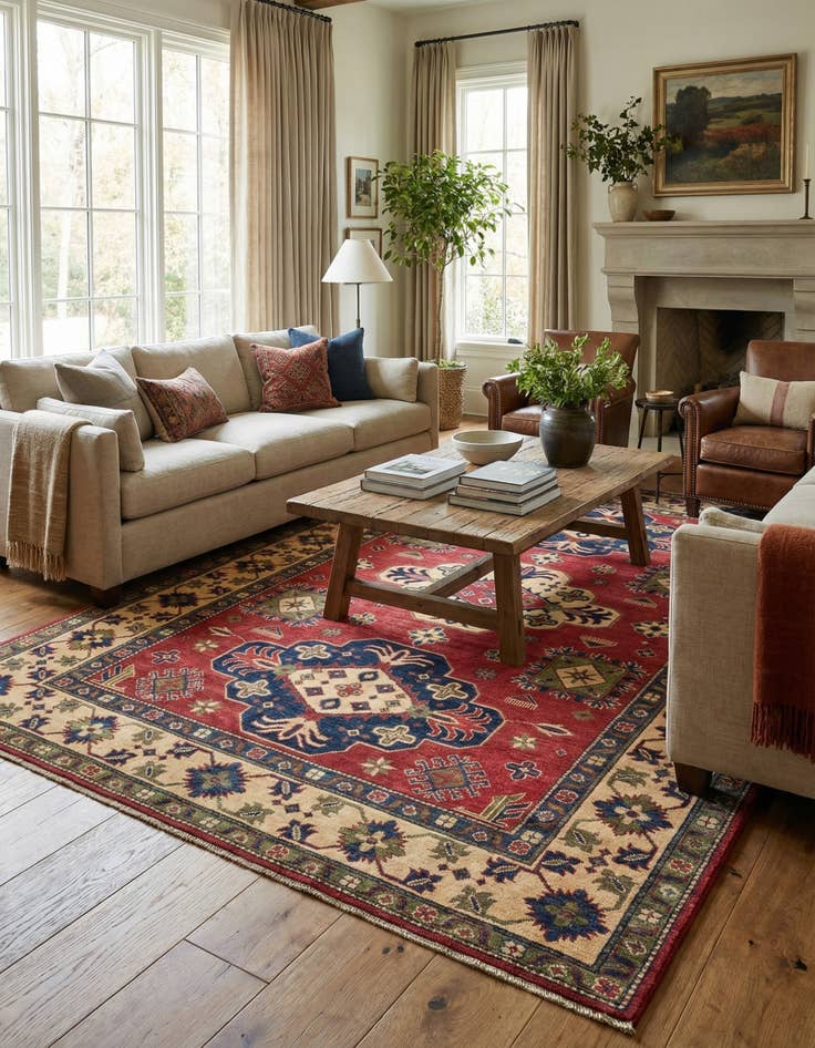 Detail image of 6' 1 x 9' 1 Hand Knotted Kazak Rug