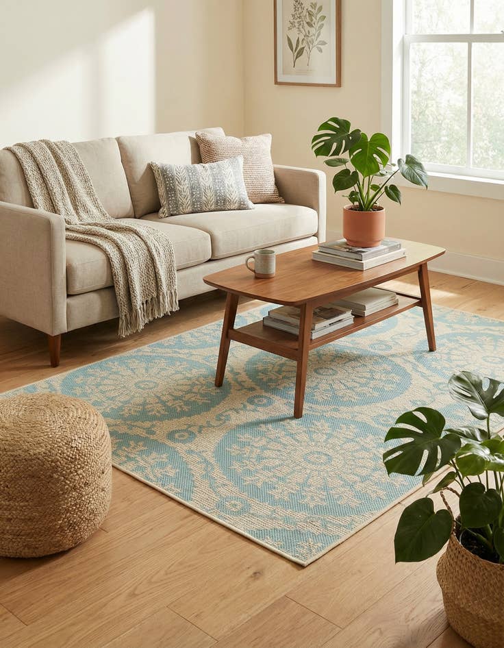 Detail image of 4' x 6'  Washable Botanical Indoor / Outdoor Rug