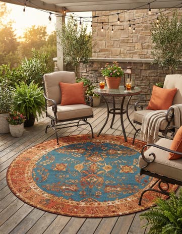 6' x 6' Easy-Clean Traditional Indoor / Outdoor Round Rug