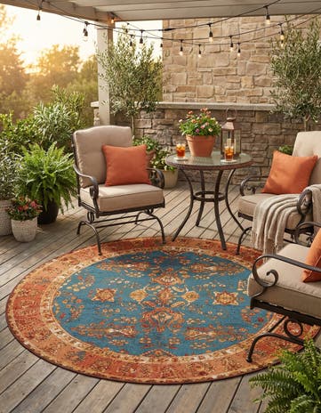 6' x 6' Easy-Clean Traditional Indoor / Outdoor Round Rug