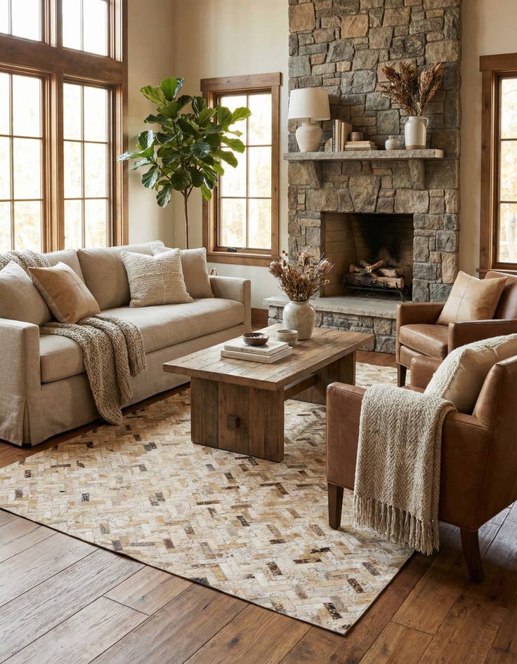 Detail image of 5' 3 x 7' 7 Cowhide Stocks Rug