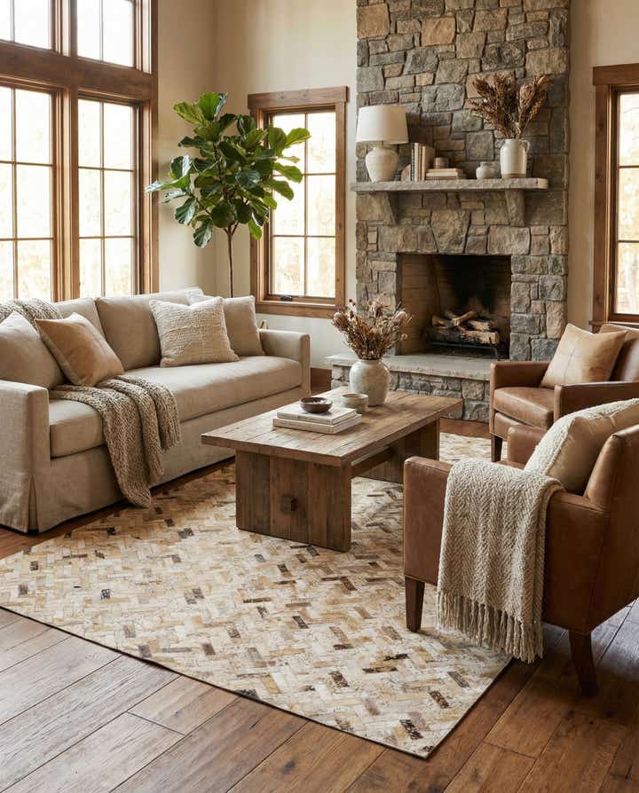 5' 3 x 7' 7 Cowhide Stocks Rug