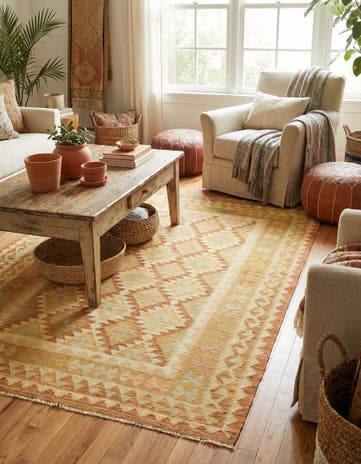 4' 10 x 6' 8 Hand Woven Kilim Waziri Wool Rug