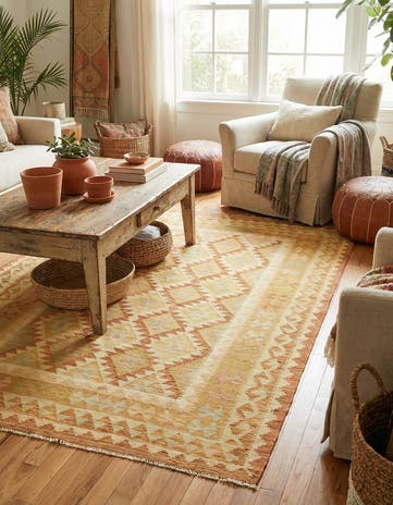 4' 10 x 6' 8 Hand Woven Kilim Waziri Wool Rug