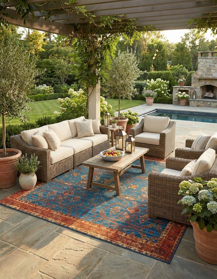 Detail image of 10' x 10'  Washable Traditional Indoor / Outdoor Square Rug