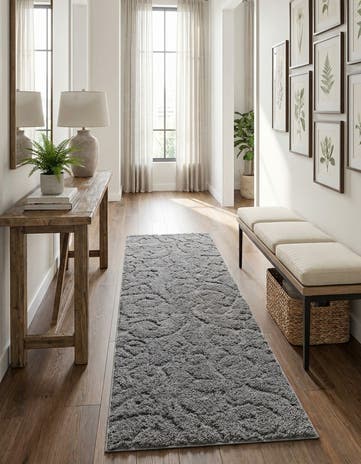 Dark Gray Floral Shag Runner Rug