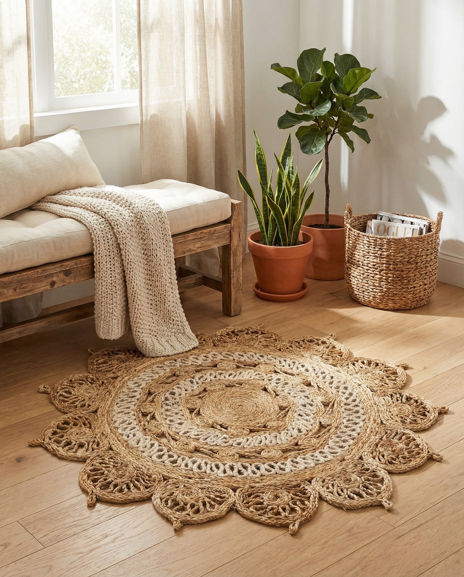  3' 1 x 3' 1  Hand Braided Jute Round Rug