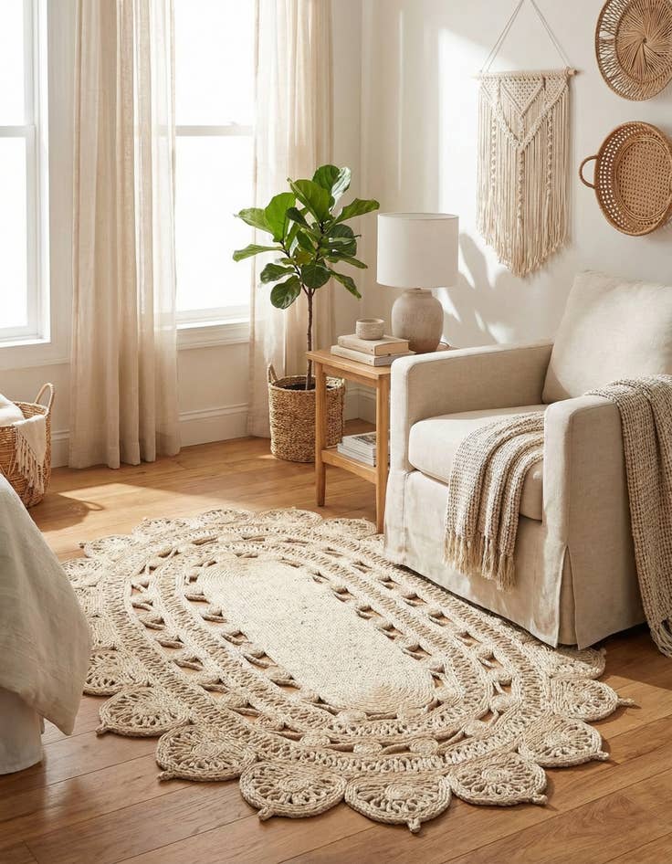 Detail image of 4' 1 x 6' 1  Hand Braided Jute Oval Rug