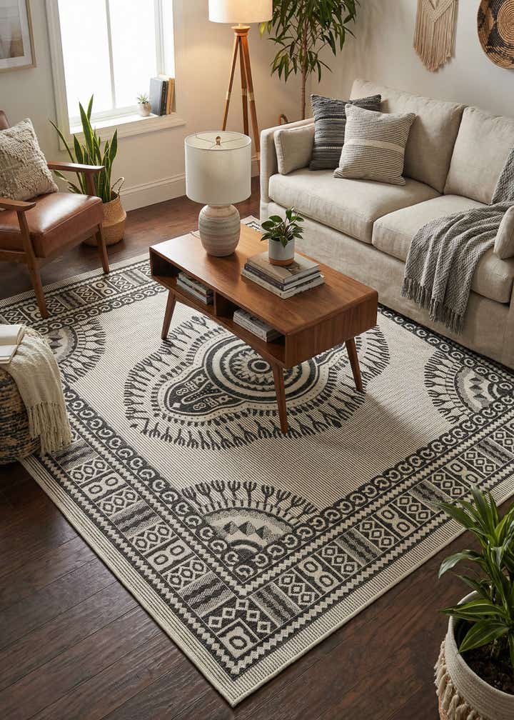 7' 10 x 7' 10 Easy-Clean Traditional Indoor / Outdoor Square Rug