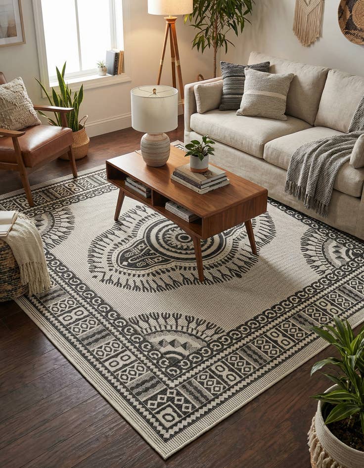 Detail image of 7' 10 x 7' 10 Easy-Clean Traditional Indoor / Outdoor Square Rug