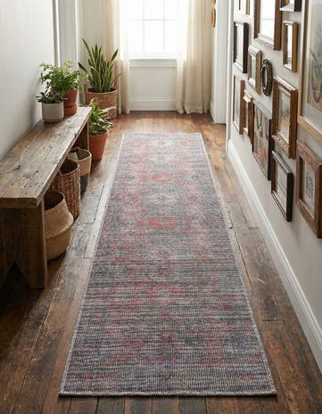 Rust Blue Washable Sisu Runner Rug