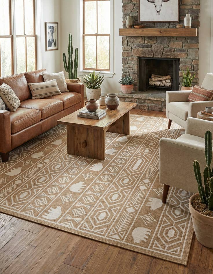 Detail image of 13' x 13'  Washable Southwestern Indoor / Outdoor Square Rug