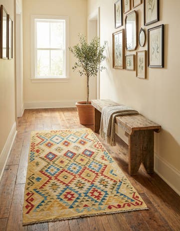 3' 5 x 6' 8 Hand Woven Kilim Maymana Wool Runner Rug