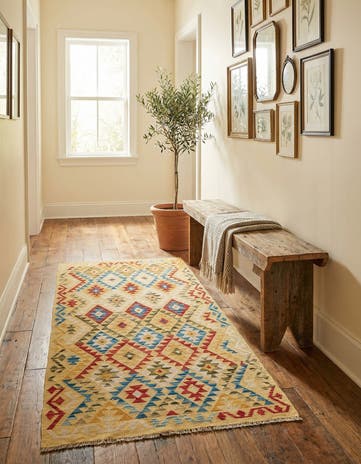 3' 5 x 6' 8 Hand Woven Kilim Maymana Wool Runner Rug